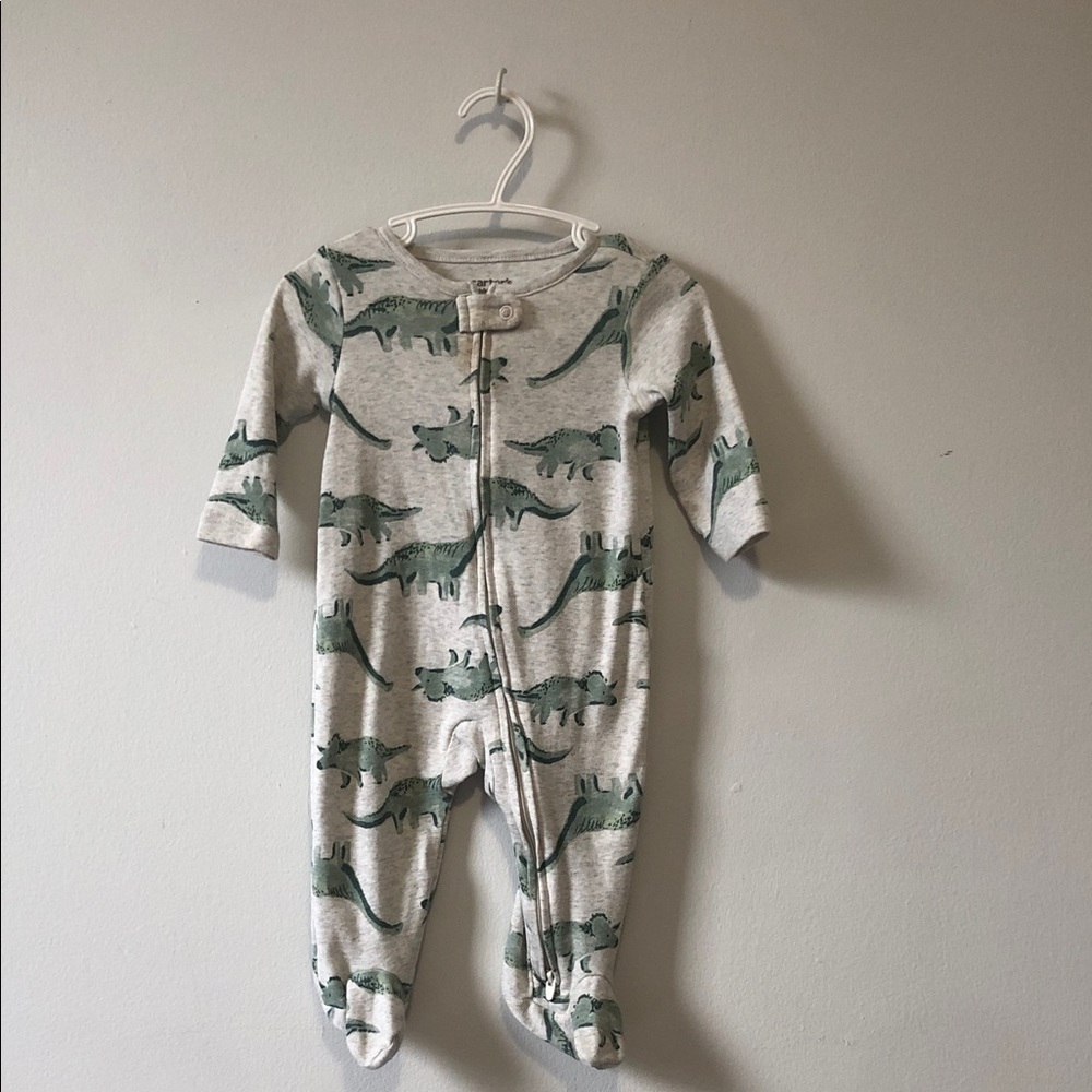 Green Dinosaur Print Footed One-Piece for Kids